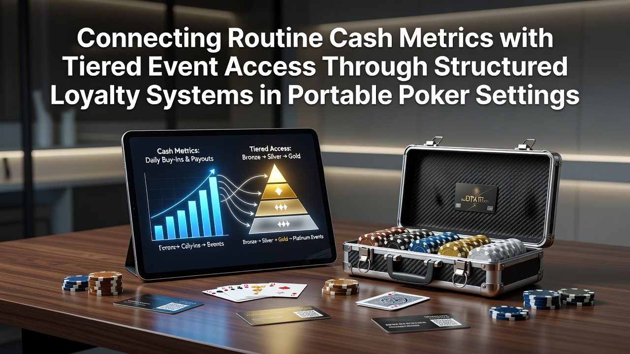 Darstellung eines mobilen Poker-Interfaces mit Cash-Game-Statistiken und gestaffelten Event-Zugängen