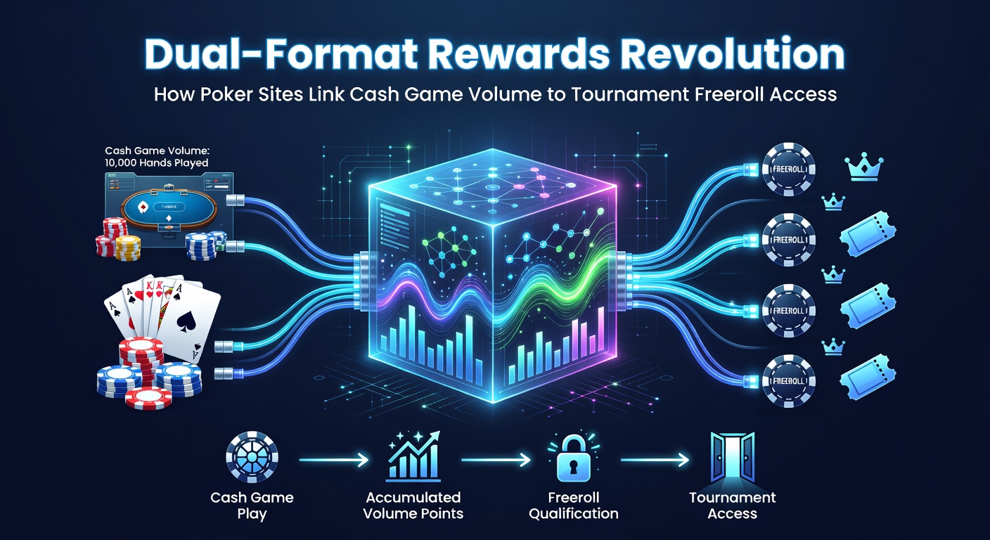 Detaillierte Infografik zu Punkteakkumulation aus Cash Games und Freeroll-Einstufen, inklusive Leaderboard-Beispielen und Preispool-Verteilungen