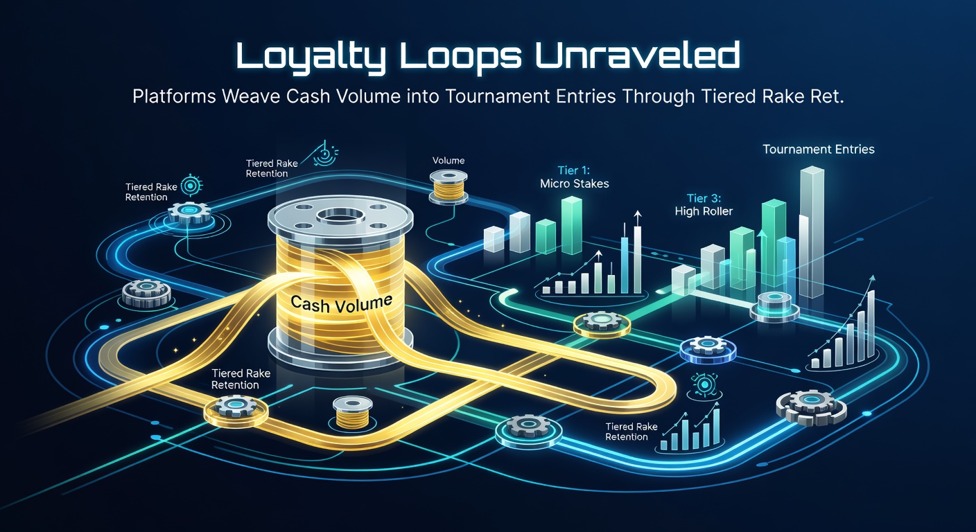 Screenshot einer Poker-App-Loyalty-Seite, die Tier-Stufen mit Rake-Tracking und Turnier-Ticket-Belohnungen darstellt, inklusive Fortschrittsbalken