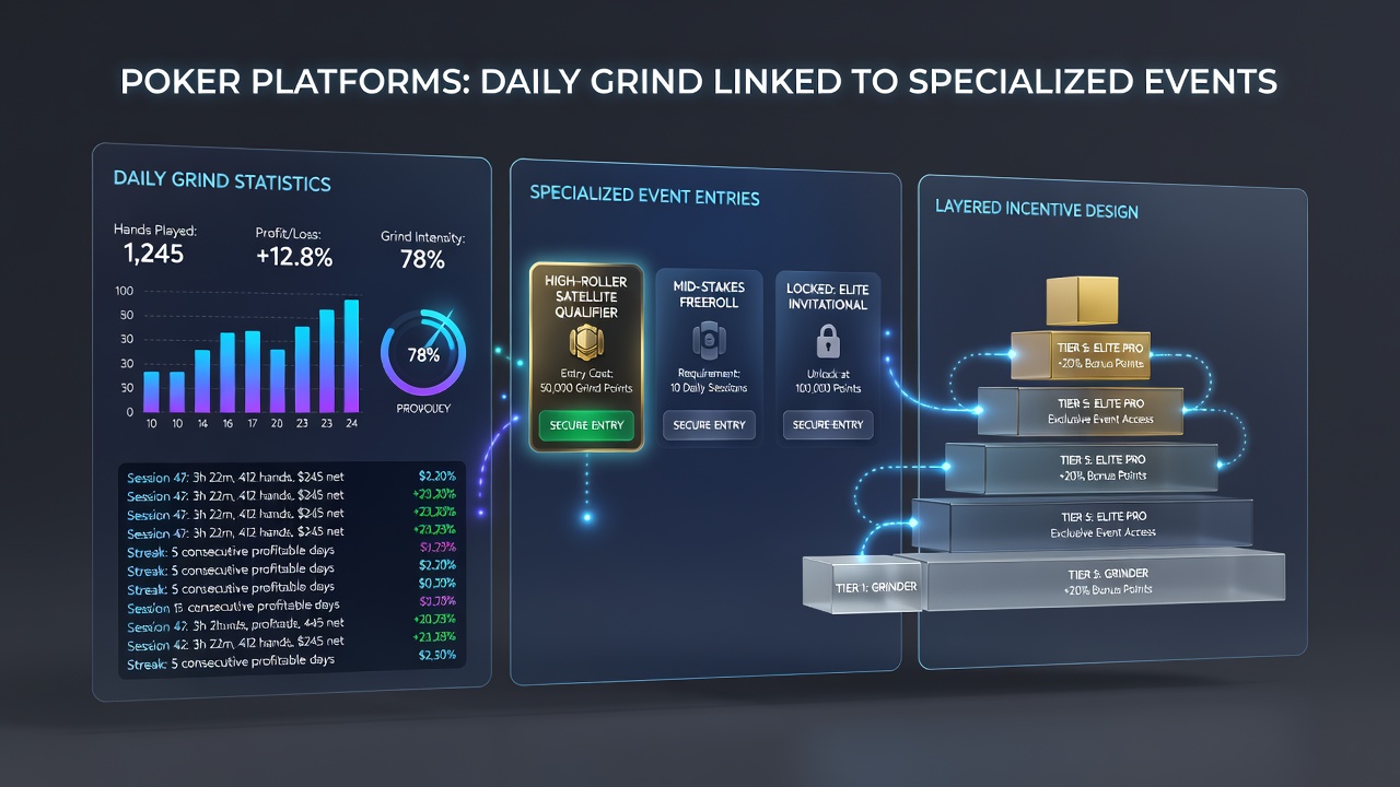Darstellung von Loyalty-Leveln und Event-Eintritten in einer Poker-App-Oberfläche